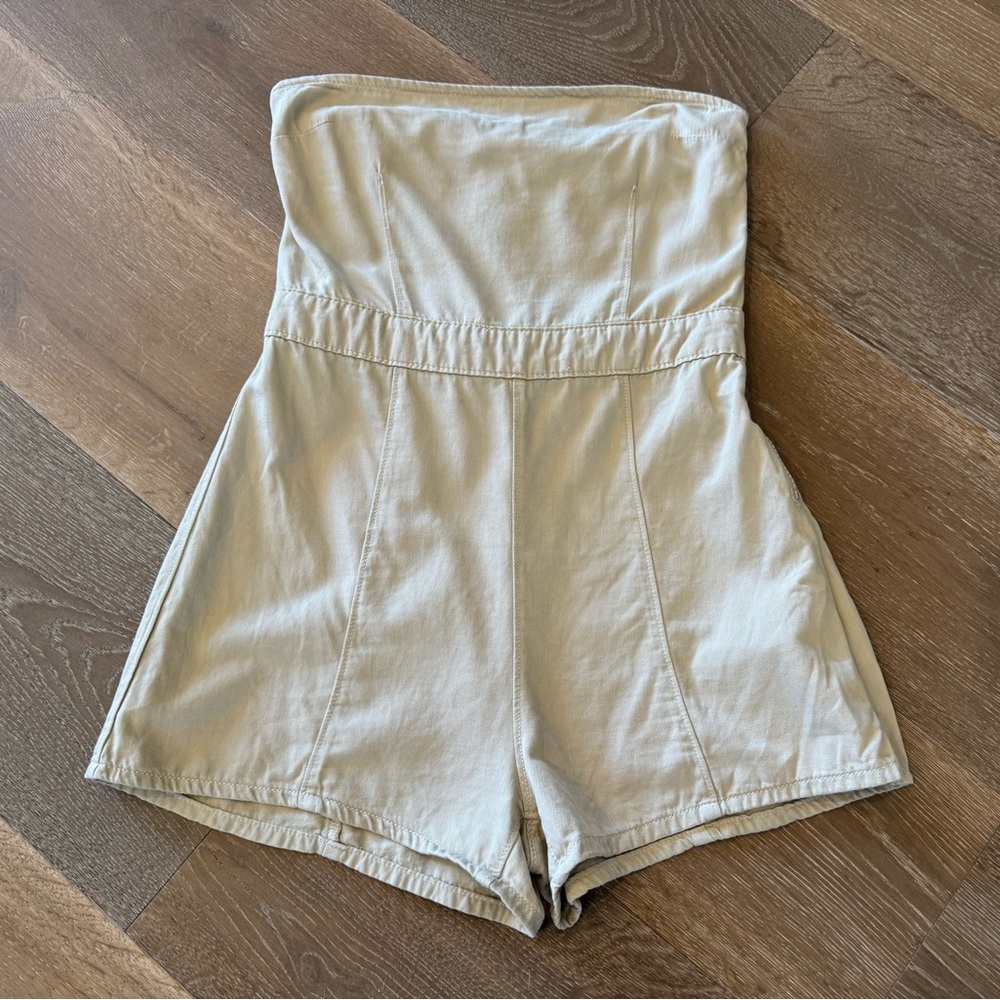 Bershka Cream Strapless Romper